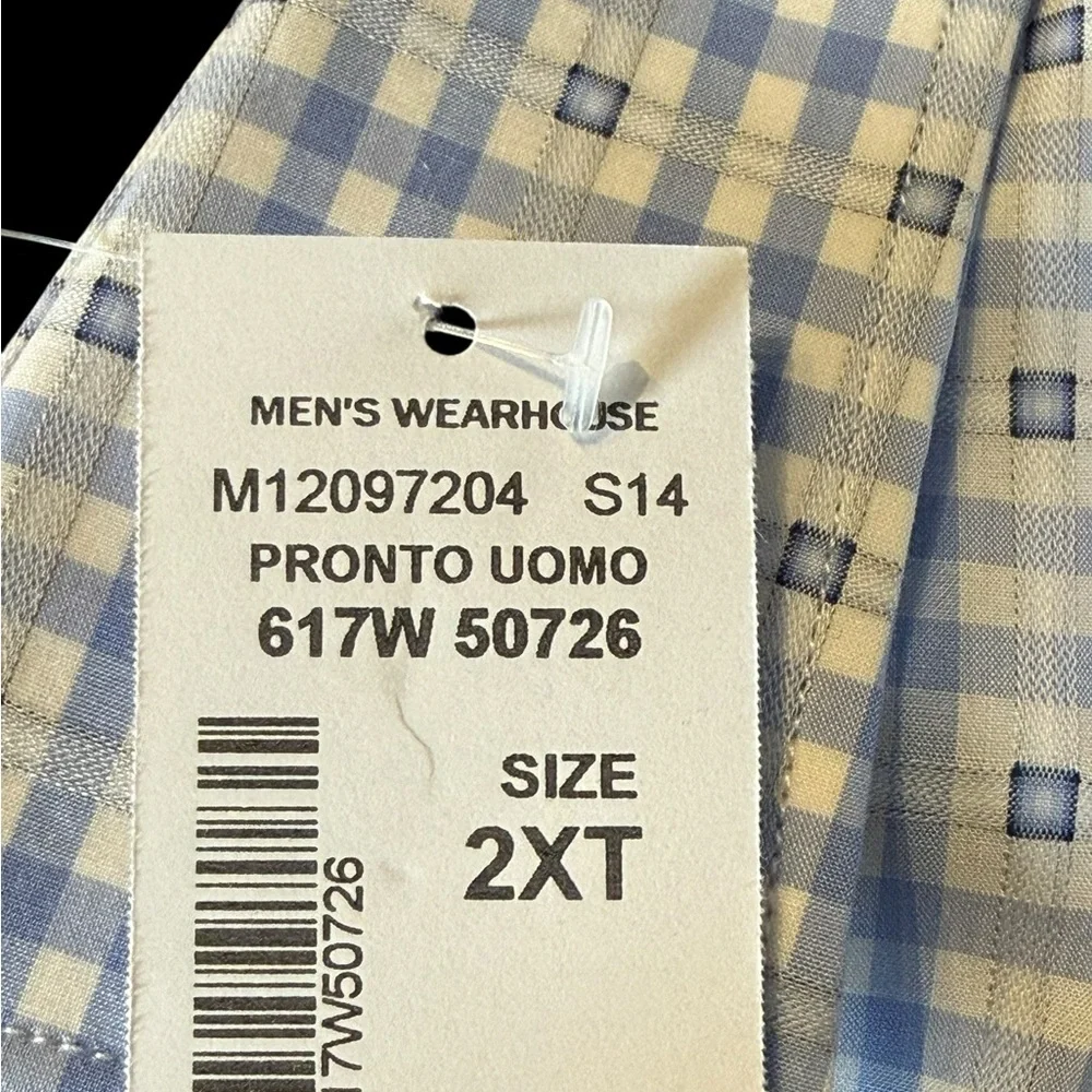Pronto Uomo Men’s Blue Gingham Button-Down Shirt 2XT Tall NWT